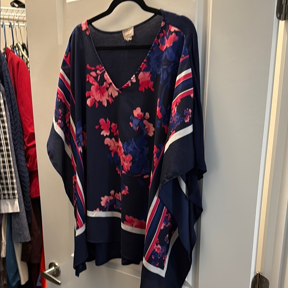 Chico's Asymmetrical Blue and Pink Tunic Top